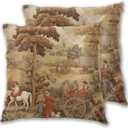 Vintage French Toile Country Throw Pillow Covers 18 X 18 Inch Set of 2 Pillow Cases Decoration Cushion Cover for Sofa Bedroom Living Room Outdoor