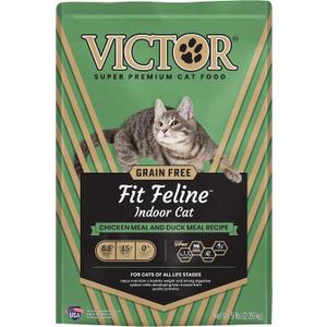 VICTOR Super Premium Cat Food  Grain Free, High-Protein Fit Feline - Dry Cat Food for Indoor Cats - 38% Protein, 16% Fat - for All Breeds and All Life Stages from Kitten to Adult, 5lb