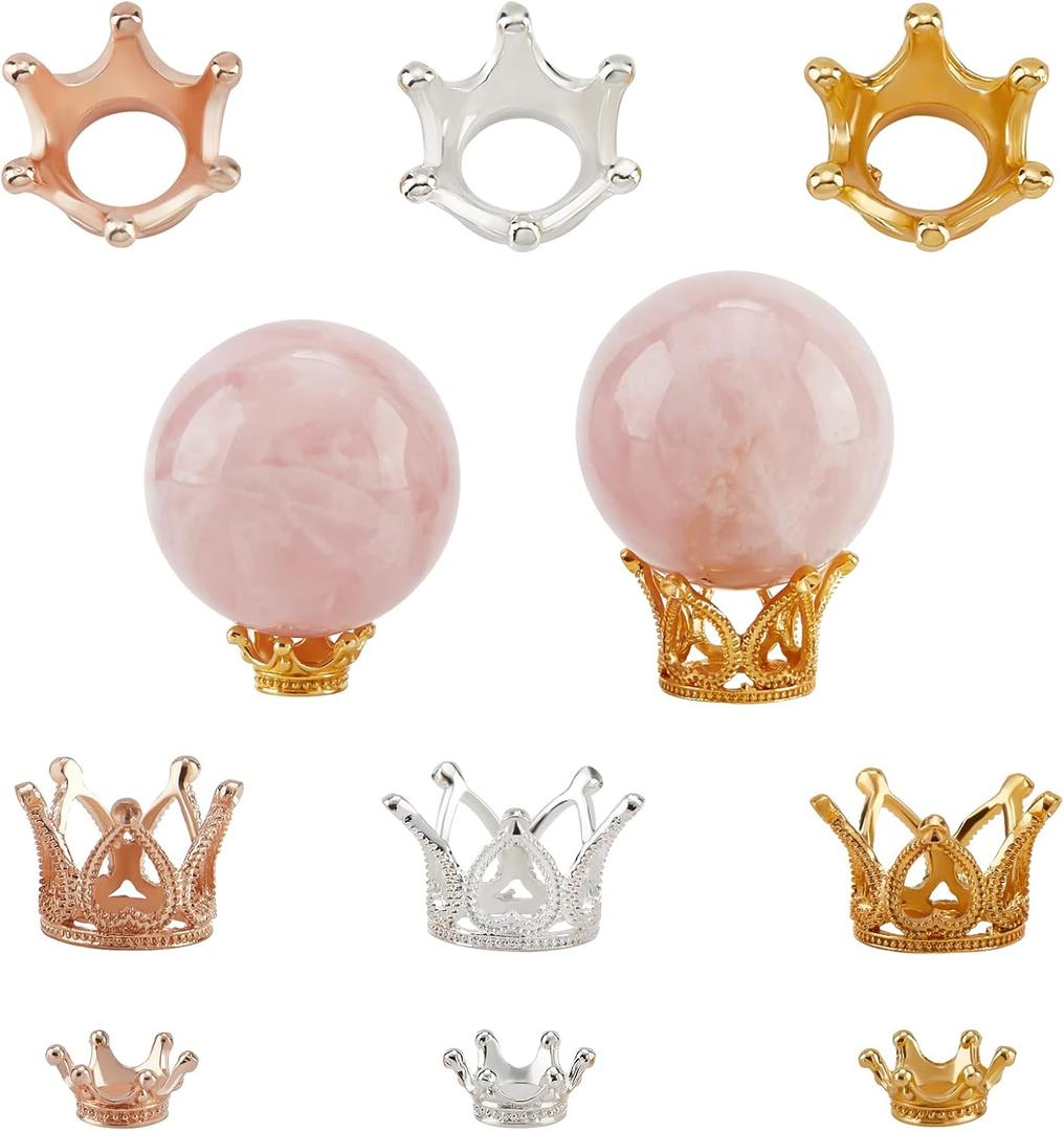 30Pcs Alloy Crystal Ball Stands 3 Colors Crown Shaped Crystal Ball Stand Display Holder Stand for Eggs Balls Sphere Display Desktop Decoration