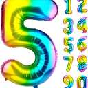 Pack of 3, DecorWoo 40 inch Rainbow Number 5 Balloon, Colorful Gradient Number 5 Birthday Balloons, Large Number Foil Balloons for Party Supplies Wedding Anniversary Events Decorations