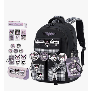 Anime Backpack for Women Men with 21Pcs Accessories New Semester Gifts Bag with Cute Pins ID Card Holder Animal Anti-Theft Backpack Travel Aesthetic Hiking Daypacks E