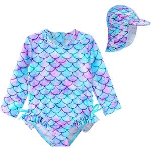 XFGIRLS Baby/Toddler Girls Swimsuit Long Sleeve One-Piece Bathing Suit Rash Guard for Kids UPF 50+ Swimwear, 6Y