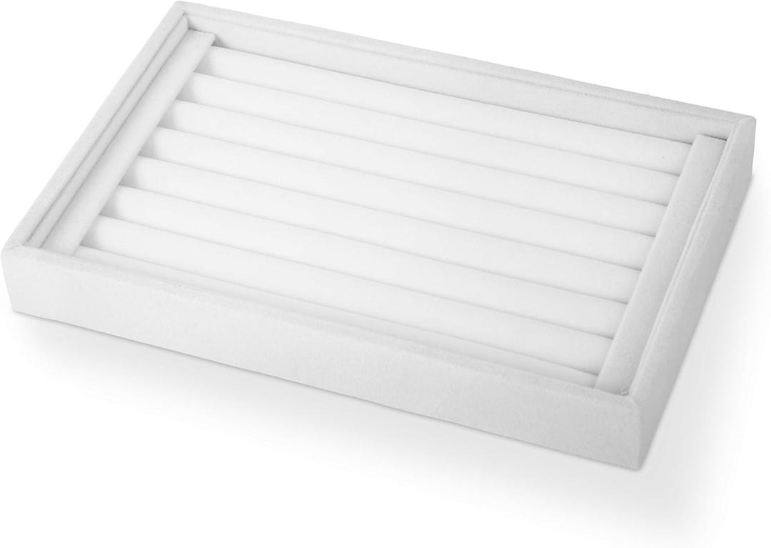 Velvet 7 Slots Ring Earrings Trays Showcase Display Jewelry Organizer (White)