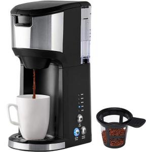 Single Serve Coffee Maker, K Cup and Ground Coffee Brewer, 14 oz Personal Coffee Maker with 24 oz Water Reservoir, Auto-Shutoff, Compact Small Coffee Machine for Home & Office