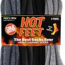 HOT FEET Thermal Socks for Men - Extreme Cold Weather, 2 Pack Thick Warm Socks, Winter Insulated, Size 6-12.5 (Denim / Navy / Black / Gray)