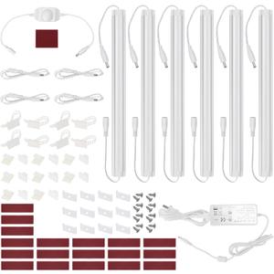 Litever Kitchen Under Cabinet LED Lighting Kit, Super Bright, 6 PCS 12 Inches Light Bars, Plug-in or Hardwire Power Adapter, 31W 2000 Lumen, for Cabinet Counter Shelf Workbench (Daylight White 5000K)
