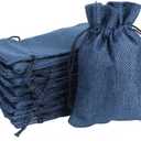 YANGBOYY Burlap Bags, 100 Packs 5''x7'' Burlap Drawstring Gift Bag Party Favor Pouch Linen Jewelry Pockets for Christmas Thanksgiving Easter Valentine's Day Presents Arts Crafts (5''x7'', Navy Blue