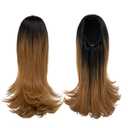 Short Drawstring Ponytail Hair Extension for Black Women 14 Inch Straight Ponytail with End Curls Synthetic Fake Hairpieces Golden Auburn with Black Root