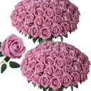 50 PCS Dusty Roses Artificial Flowers, Fake Roses with Stem Realistic Silk Roses for DIY Wedding Bouquets Tables Centerpieces Arrangements Baby Shower Birthday Home Decor Valentine's Day Gift for Her