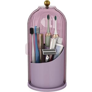 Dustproof Toothbrush Holders with Cover, Rotating Electric Toothbrush and Toothpaste Holder for Bathroom Countertop, 3 Slots Makeup Brushes Organizer, All Pink