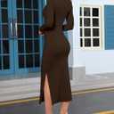 Women's Bodycon Maxi Dress Winter Fall Long Sleeve Side Slit Dresses Knit Fitted Tight Basic Party Club Cocktail (Brown, M)