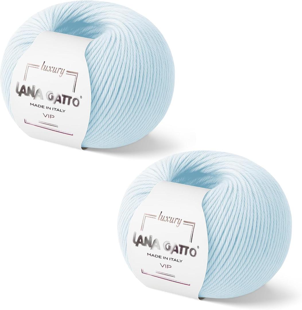 2-Pack Cashmere and Extra-fine Merino Wool Luxury Yarns for Hand Knitting and Crocheting, Made in Italy, 3.5 oz / 437 yd (Light Blue - 4010, 2)