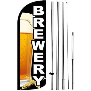 4 Less Co BREWERY Windless Swooper Flag Feather Banner Sign 15 ft Tall Large Pole Kit kq-h