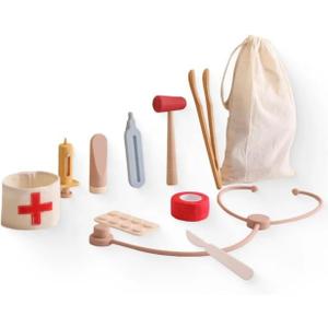 Wooden Medical Play Set, Pretend Doctor Kit with Accessories, 11 Pieces