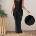 ZESICA Womens 2026 Summer Sleeveless Knit Bodycon Midi Dresses Square Neck Side Slit Beach Vacation Long Sweater Dress (Black, L)
