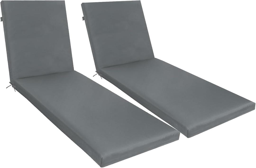 Outdoor Chaise Lounge Cushions Set of 2, 2.5'' Thick Waterproof Foldable Pool Lounge Chair Cushions with Straps, Fade Resistant Patio Chaise Cushions, 75'' x 24'' for Pool, Patio & Backyard (Gray)