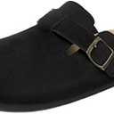 Xiakolaka Women's Suede Clogs Adjustable Buckle Slip on Footbed Home Black Clog Slippers Size 7