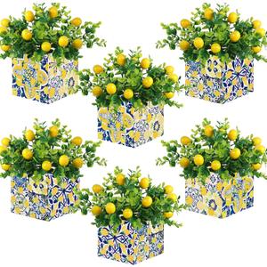 6 Sets Blue Tiles Lemon Table Centerpiece Decor Box and Artificial Lemon Branches Amalfi Coast Capri Positano Lemon Party Supplies for Capri Mediterranean Wedding Birthday Baby Shower Party Decor