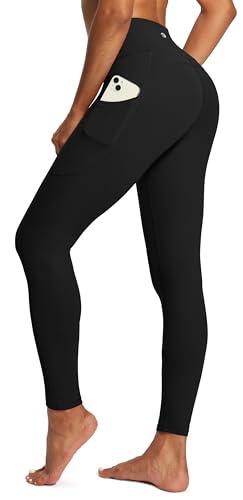 IUGA High Waist Yoga Pants with Pockets, Leggings for Women Tummy Control, Workout Leggings for Women 4 Way Stretch Black M,L
