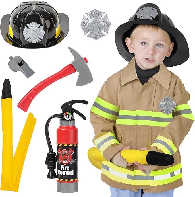 Fireman Costume for Kids 3 4 5, Toddler Dress Up Set with Firefighter Outfit & Fire Extinguisher, Pretend Play Toy for Boys Girls as Birthday Gift Fireman Costume for Kids 3 4 5, Toddler Dress Up Set with Firefighter Outfit & Fire Extinguisher, Pretend Play Toy for Boys Girls as Birthday Gift