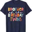 2 Pcs Brother Of The Birthday Twins Kids Big Brother Of Twins Bday T-Shirt size 2