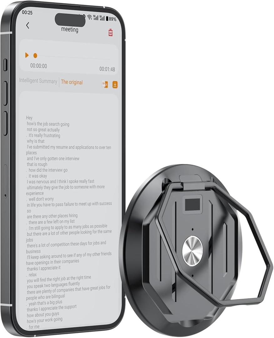 AI Translation Recorder-Free Transcription & Summary Forever,Supports 152 Languages Real-time/Photo/14 Offline Translation, Portable Meeting Device with Magnetic Holder for Business Travel and Study