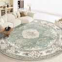 MUJOO Green Round Rug 9ft,Large Circle Washable Area Rugs for Bedroom Living Room Bathroom,Boho Non Slip Circular Carpet, Sage Floral
