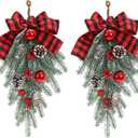 Christmas Swags for Decorating Outdoor, Garland Winter Swag Teardrop Ornament Pine Cone red Bow Decorative Props Pendant Wall Hanging for Front Door Indoor Outdoor Wall Hanging Wreaths Decor (2 Pack)