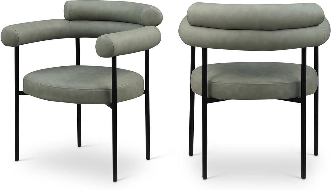 Meridian Furniture Blake Collection Modern | Contemporary Upholstered Dining Chair with Metal Frame, 28.5" W x 24" D x 31.5" H, Green, Set of 2, Vegan Leather