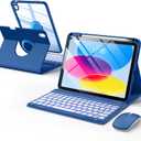 Wenlaty for iPad A16 11th/10th Generation Case with Keyboard & Mouse, 360 Rotating Magnetic Detachable Cover with Pencil Holder, 7-Color Backlit Keyboard and Mouse for iPad 11 inch/10.9", Navy Blue