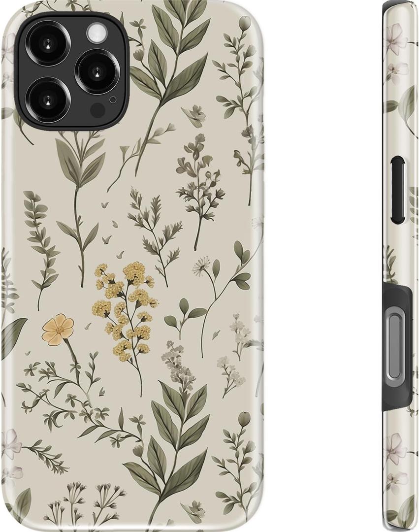 MERRO for iPhone 16 Pro Case - Wireless Charging Compatible - Dual-Layer Hard Shell & Silicone Cover - Protective Phone Case with Cute Wildflower Designs for Women - Floral Whisper