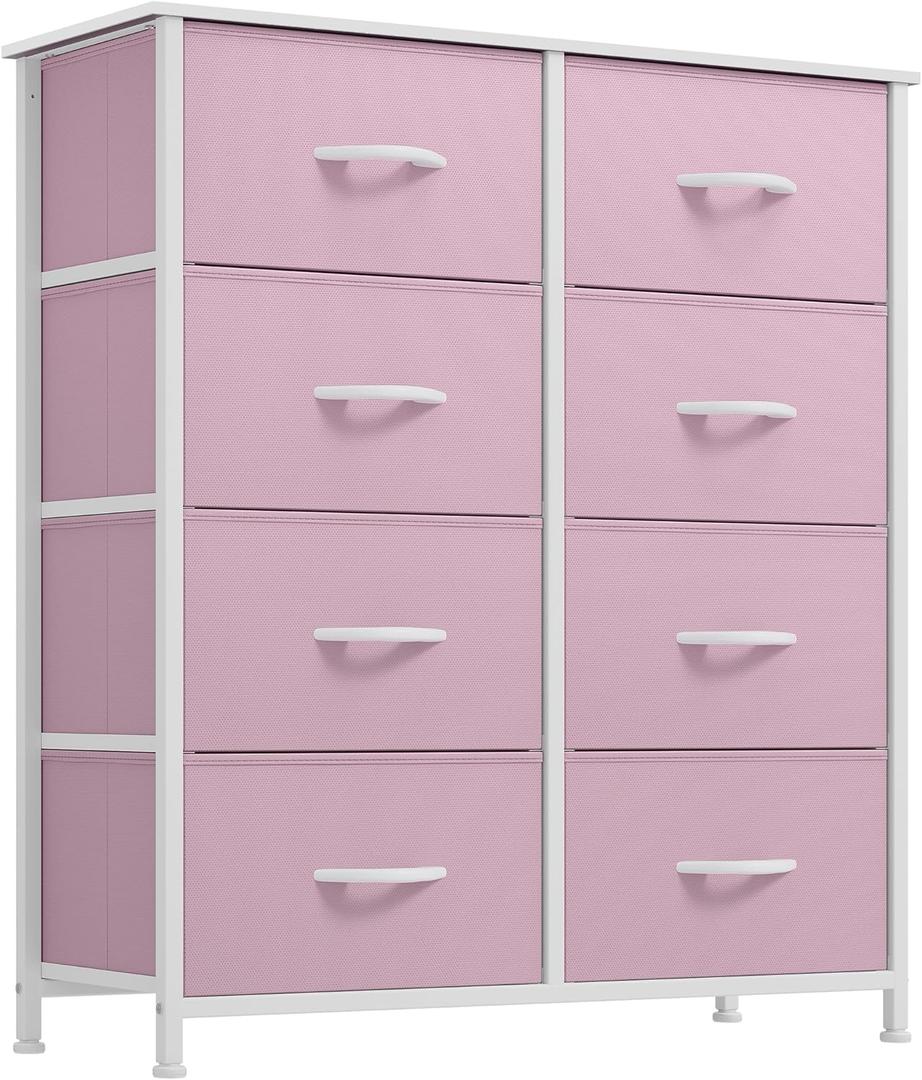 YITAHOME Fabric Dresser for Bedroom, Tall Storage Dresser with 8 Drawers, Black Dresser & Chest of Drawers, Storage Drawer Organizer for Closet, Bedroom, Living Room(Pink)