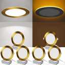 ZYC Recessed Lighting 6 Inch - 12W 1100LM LED Recessed Ceiling Light with Night Light,2700K/3000K/4000K/5000K/6000K Selectable Ultra-Thin Lighting,Dimmable Canless Wafer Downlight,Pack of 6Gold.