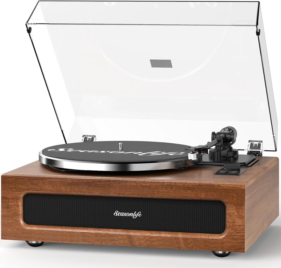 Record Player Turntable for Vinyl Records Built-in 4 Stereo Speakers All in 1 Vinyl Player Belt Drive Turn Table MM Cartridge ATN-3600L Stylus 33 45 Speed BT Wireless High Fidelity Classic Brown