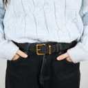 ALUSBELL Womens Suede Waist Belt with Gold Buckle Black 1.3inch (Black)