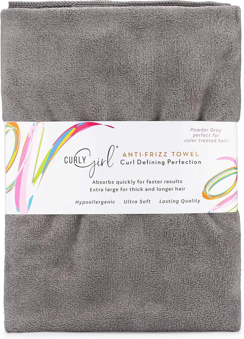Curly Girl Towel for Women with Curls, Anti-Frizz, Absorbent, Fast Drying, Curly Hair, Microfiber Hair Drying Towel for Curls (Powder Gray)