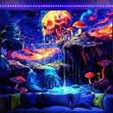 Onivein Blacklight Skull Forest Tapestry UV Reactive Skeleton Mushroom Waterfall Tree Tapestries Wall Hanging Aesthetic Tapestry for Bedroom Dorm Living Room Decor(59.1 x 78.7 Inches)