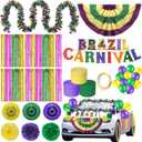 60 Pcs Brazil Carnival Party Decorations Mardi Gras Parade Golf Cart Decorations Burlap Bunting Flag Purple Green Gold Mardi Gras Tinsel Garland Golf Cart Stickers for Carnival Party Supplies Decor