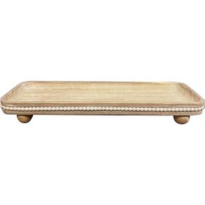 Dwellington Oval Wooden Decorative Tray, Farmhouse Style, Beaded Serving Tray for Living Room, Coffee Table (White Wash)