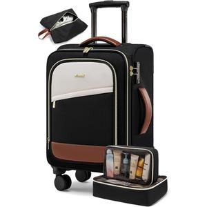 LOVEVOOK 4 Pcs Carry On Luggage 22x14x9 Airline Approved, 20 Inch Carry On Suitcases with Wheels, Softside Rolling Suitcase for Women Men, with TSA Lock Weekender Travel Luggage, Black-white-brown