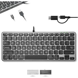 Macally Wired Keyboard for Mac with USB Hub (2X USBC / 1x USBA) - Compatible Small Apple Key Board with 2 in 1 USB Plug - for MacBook Pro/Air, Mac mini, iMac (Black)