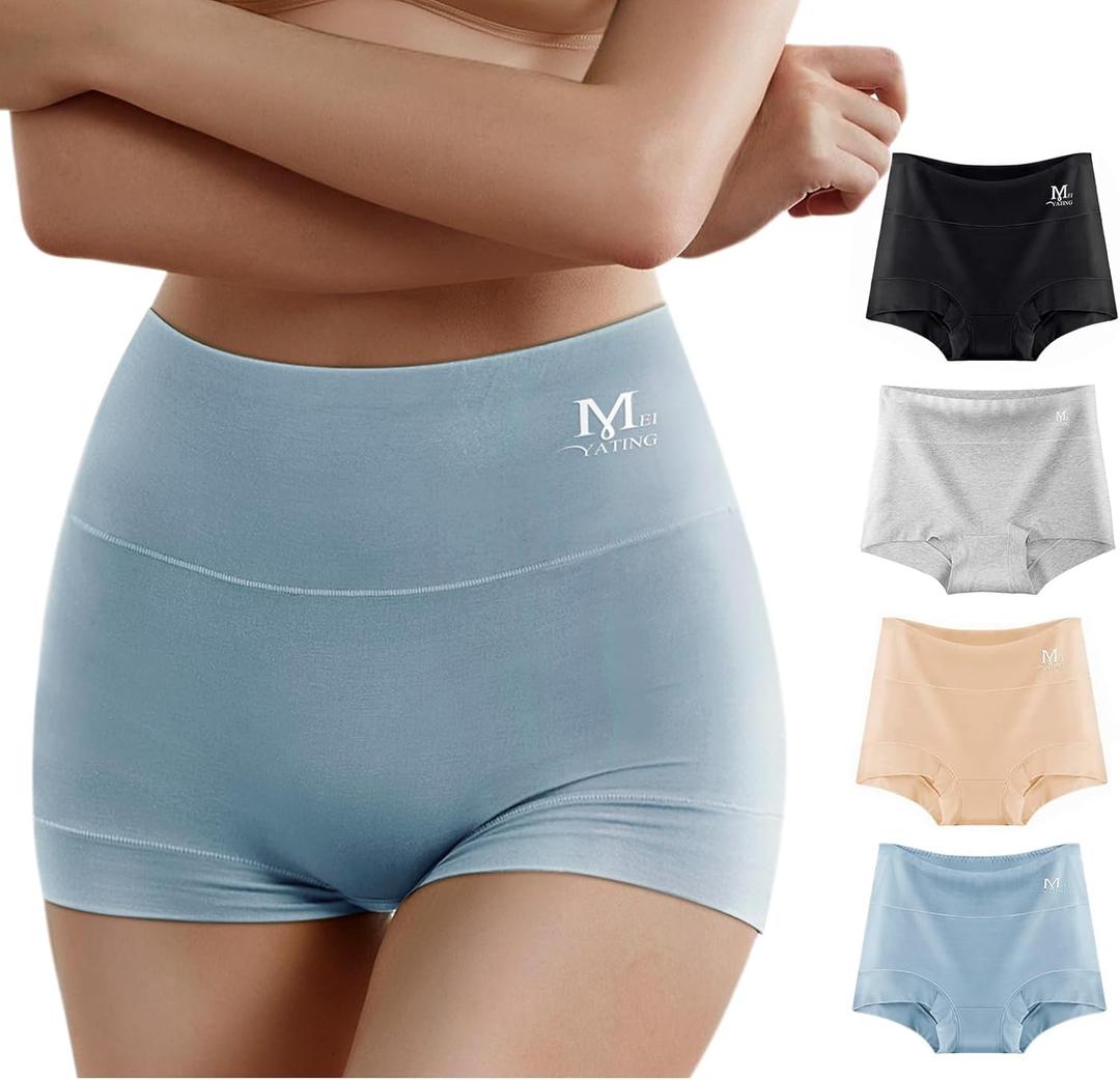 MEIYATING Boy Shorts Underwear for Women High Waisted Cotton Panties Stretch Briefs 4 Pack Plus Size (Medium)