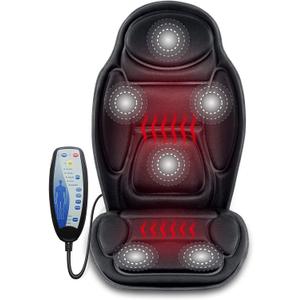 Snailax Massage Seat Cushion - Back Massager with Heat, 6 Vibration Massage Nodes & 2 Heat Levels, Massage Chair Pad for Home Office ChairBlack (Large)