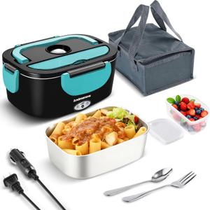 Electric Lunch Box for Adults  80W Heated Lunch Box with 12/24/110V,1.6L Portable Food Warmer with Stainless Steel Pot | Lonchera Electrica Portatil para Trabajo y Viaje