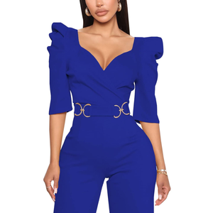 ZonJie Sexy Jumpsuits for Women Summer Plus Size Short Sleeve Party Rompers Dressy Club Wide Leg Long Pants, 2XL