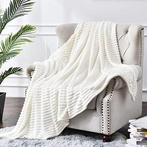 BEDELITE Fleece Throw Blanket for Couch – 3D Ribbed Jacquard Soft and Warm Decorative Fuzzy Blanket – Cozy, Fluffy, Plush Lightweight Off White Throw Blankets for Bed, Sofa, 50x60 inches
