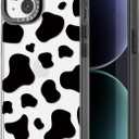 Compatible for iPhone 15 Case Cute Aesthetic - Durable Fashion Funny Phone Case - Girly Milk Cow Pattern Print Cover Design for Woman Girl 6.1 inches Black