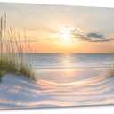 SLYCAY Oversized Large Beach Sunset Canvas Wall Art Print, Coastal Wall Decor Modern Seashore Grass Dunes Nature Seascape Painting Ocean Artwork Bathroom Living Room Office Bedroom 29"X58", 58"L x 30"W