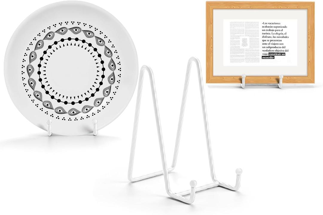 3 Pack 6inch Picture Stands for Display, White Metal Plate Stands for Display - Decorative Plate Stand, Plate Holder Display Stand, Picture Frame Stand - Plate Display Stands for Picture Stand