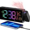 Netzu Projection Clock for Bedroom Ceiling, Alarm Clocks with 180 Rotatable Projector, Date Temperature and Weekday, Manual DST, 5 Brightness, 10 Ringtones, 4 Volumes and Snooze (RGB)